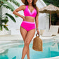 Trendy High Waist Ruched Color Block Bikini Set Flattering Swimwear