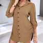Chic SheCurve Long Sleeve Button-Down Drawstring Shirt Dress – Adjustable Hem, Comfortable