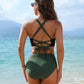 Trendy Color-Block Crisscross Laced Bikini Set with Adjustable Back Ties