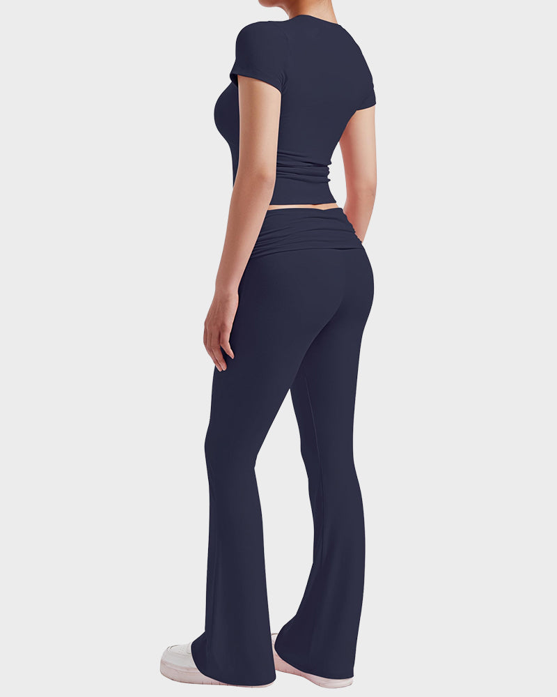 Women's Ultra-Soft 2-Piece Stretch Lounge Set: Comfy Top & Flare Pants