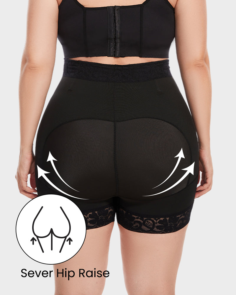 Boned High Waist Tummy Control Shaping Shorts with Zipper & Hooks