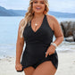 Plus Size Tummy Control One-Piece Swim Dress Bathing Suit with Built-in Bottom