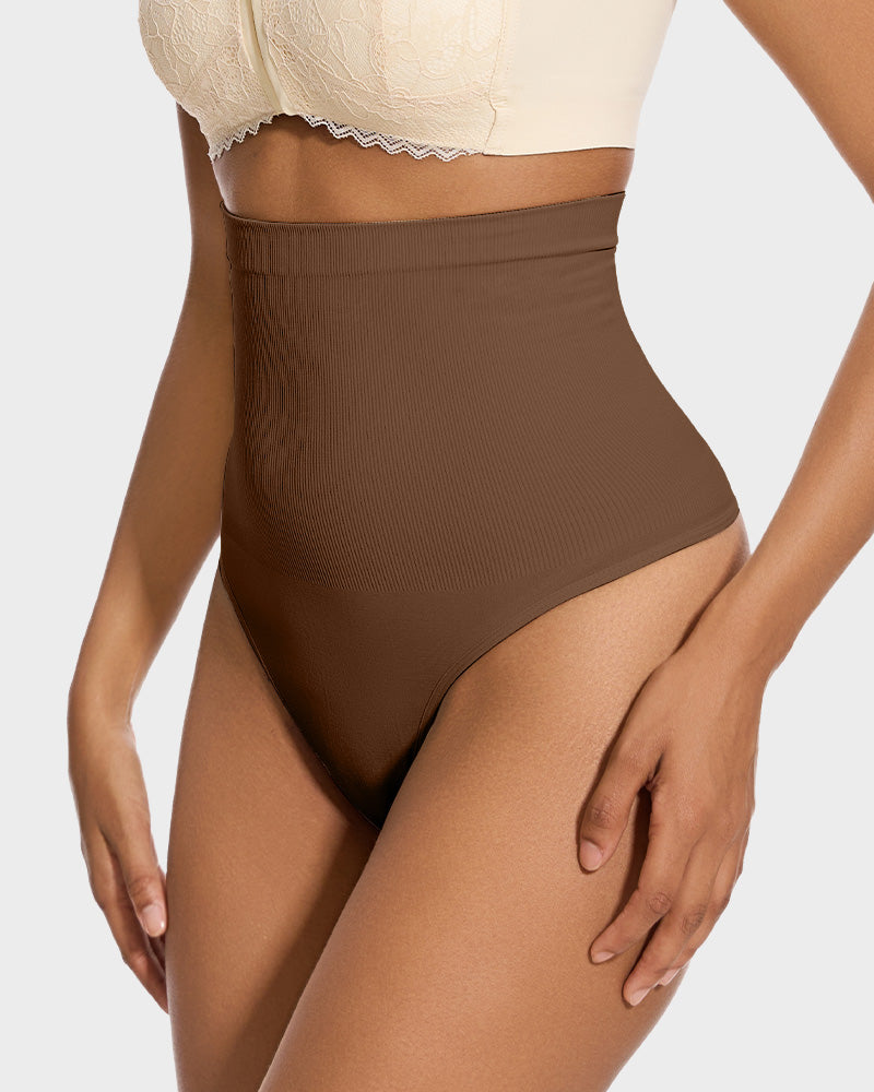 Ultra-Comfort High Waist Tummy Control Seamless Shaping Thong Panty 2-Pack