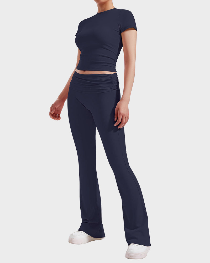 Women's Ultra-Soft 2-Piece Stretch Lounge Set: Comfy Top & Flare Pants