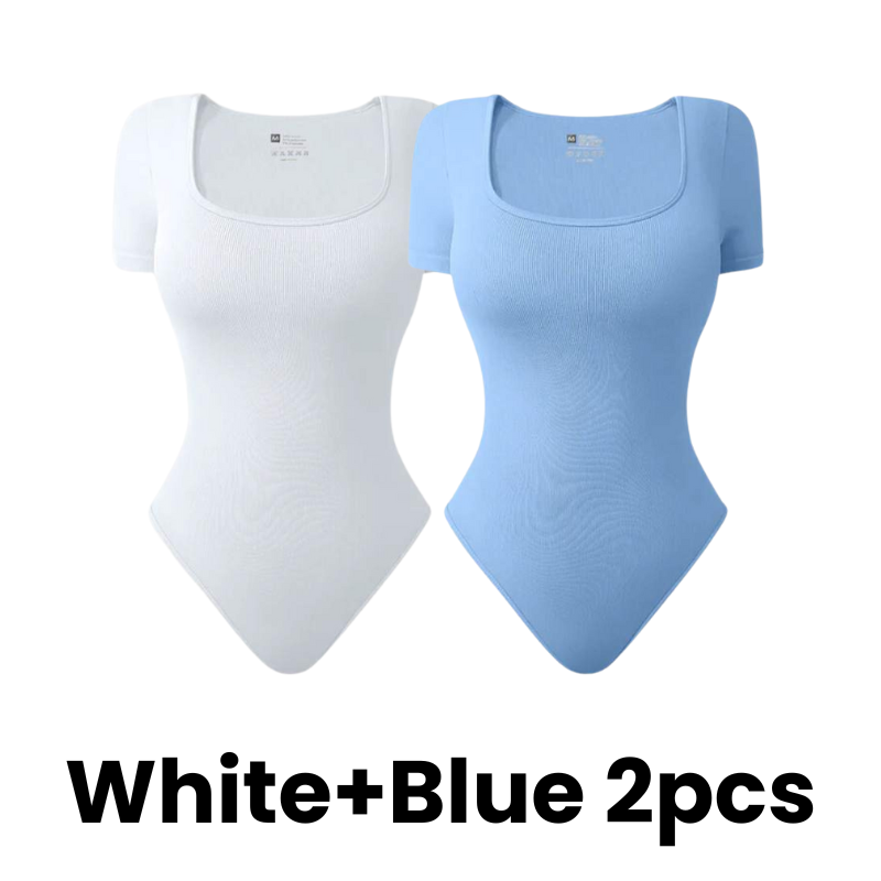SheCurve® Seamless Square Neck Short Sleeve Snatching Bodysuit: Body-Hugging Shapewear