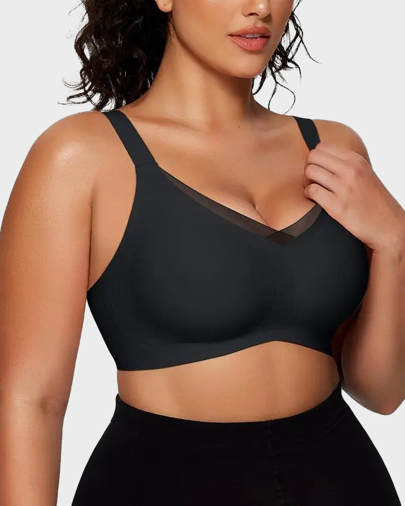 Women's Seamless V-Mesh Wireless Bralette: Ultra-Comfortable Supportive Everyday T-Shirt Bra