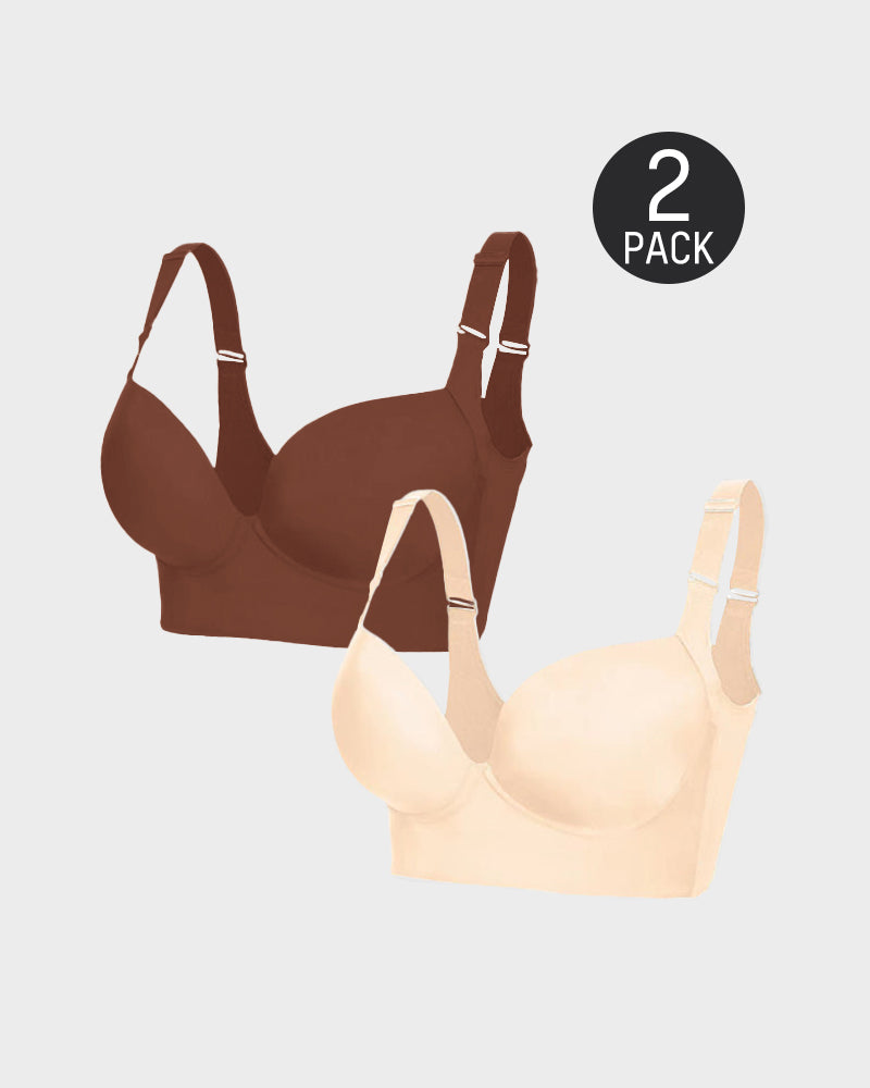 SheCurve Ultimate Lift Back Smoothing Bra 2-Pack: Black & Beige Comfort