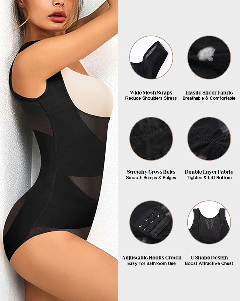 Open Bust Cross Compression Body Shaper for Tummy Control & Posture Support