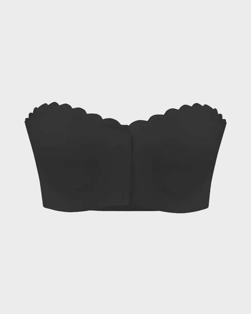 Comfortable Wireless Strapless Front-Closure Leopard Print Bra with Scalloped Trim