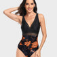 Elegant Mesh Tummy Control One-Piece Swimsuit with Deep V-Neck & Backless Design