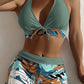 Women's High Waist Patchwork Two-Piece Swimsuit Sporty Lace-Up Beach Active Wear