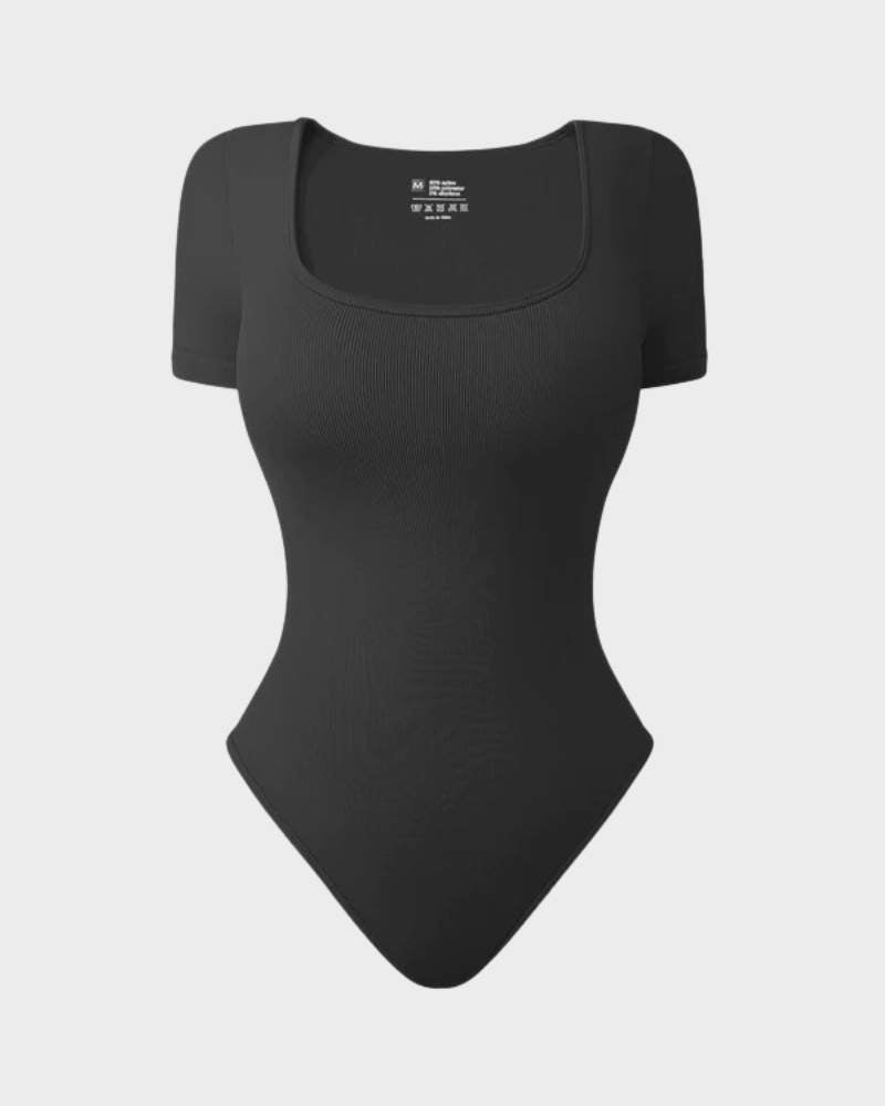SheCurve® Seamless Square Neck Short Sleeve Snatching Bodysuit: Body-Hugging Shapewear