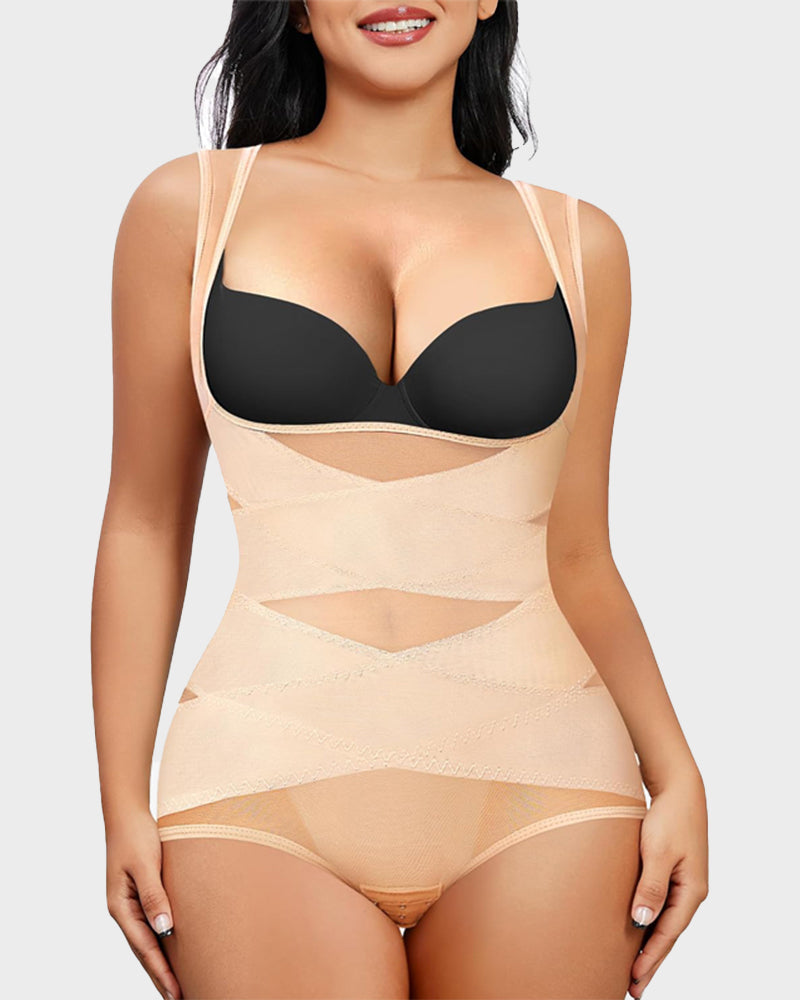 Open Bust Cross Compression Body Shaper for Tummy Control & Posture Support