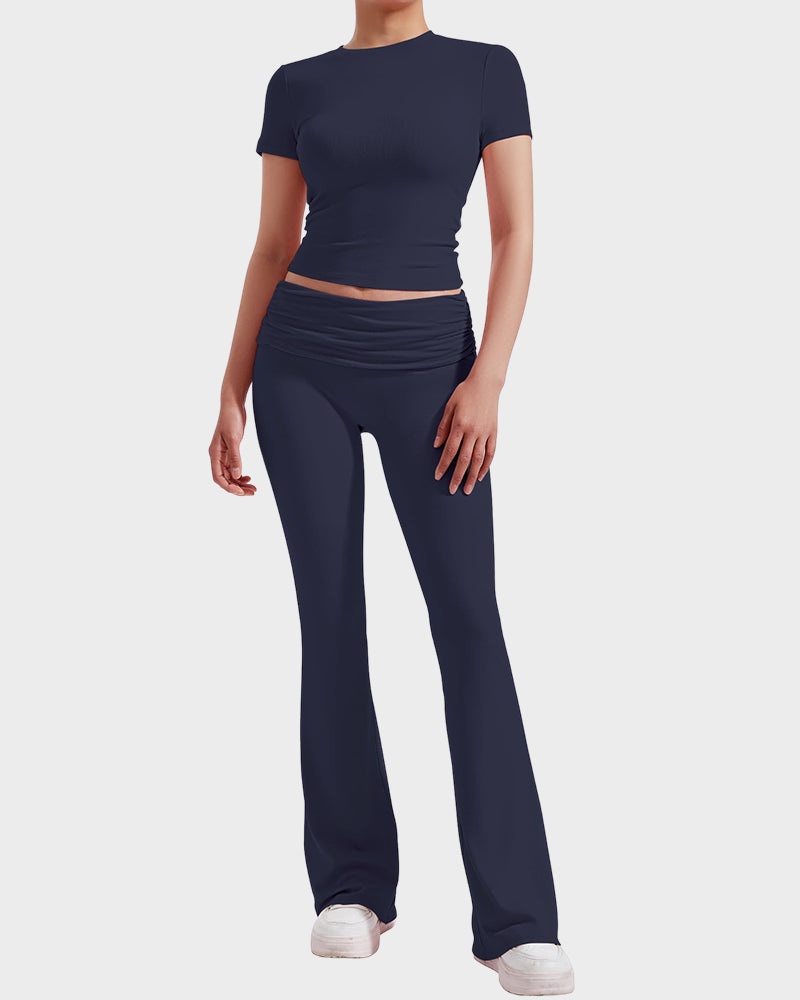Women's Ultra-Soft 2-Piece Stretch Lounge Set: Comfy Top & Flare Pants