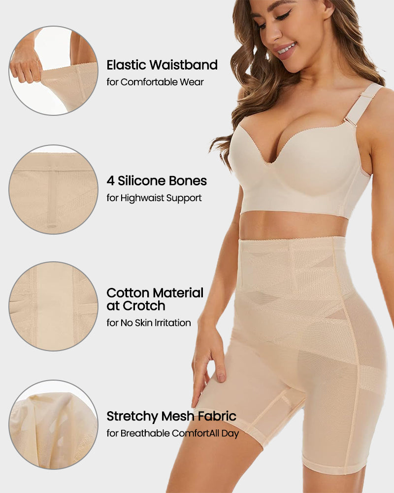 SheCurve® Breathable Mesh High Waist Tummy Control Shapewear Shorts for Women