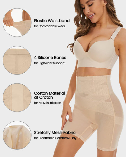 SheCurve® Breathable Mesh High Waist Tummy Control Shapewear Shorts for Women