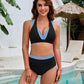 Stylish High Waist Ruched Color Block Bikini Set