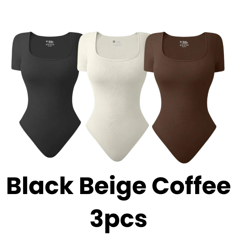 SheCurve® Seamless Square Neck Short Sleeve Snatching Bodysuit: Body-Hugging Shapewear