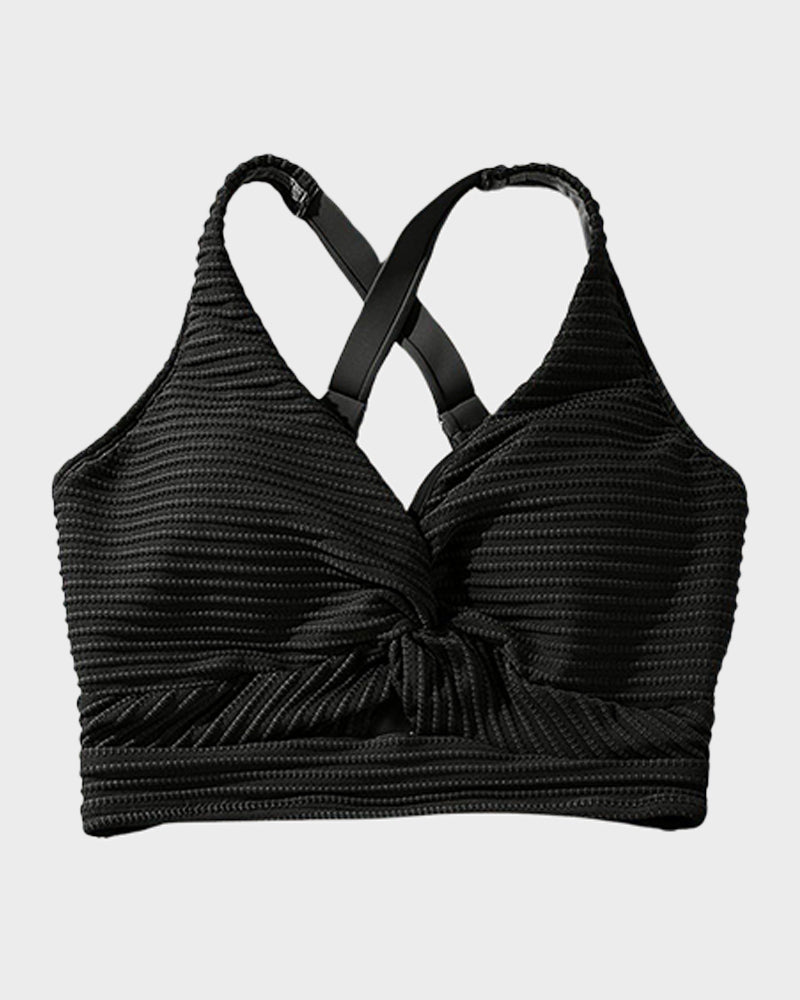 Chic Textured Knot-Front High-Waisted Bikini Set for Women