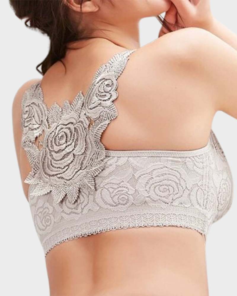 Elegant Rose Embroidery Front Closure Bra for Seamless Comfort & Support