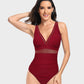 Elegant Mesh Tummy Control One-Piece Swimsuit with Deep V-Neck & Backless Design
