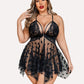 Luxurious Plus Size Lace Babydoll Nightdress with Elegant Front Slit