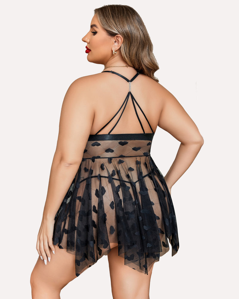 Luxurious Plus Size Lace Babydoll Nightdress with Elegant Front Slit
