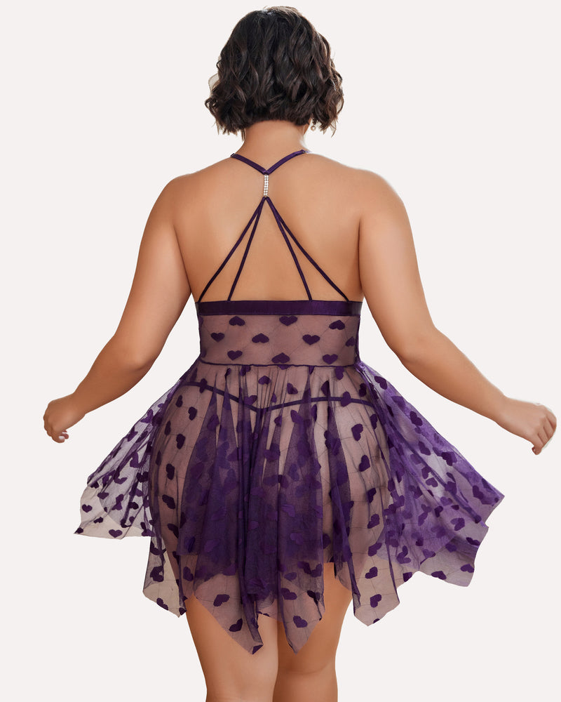 Luxurious Plus Size Lace Babydoll Nightdress with Elegant Front Slit
