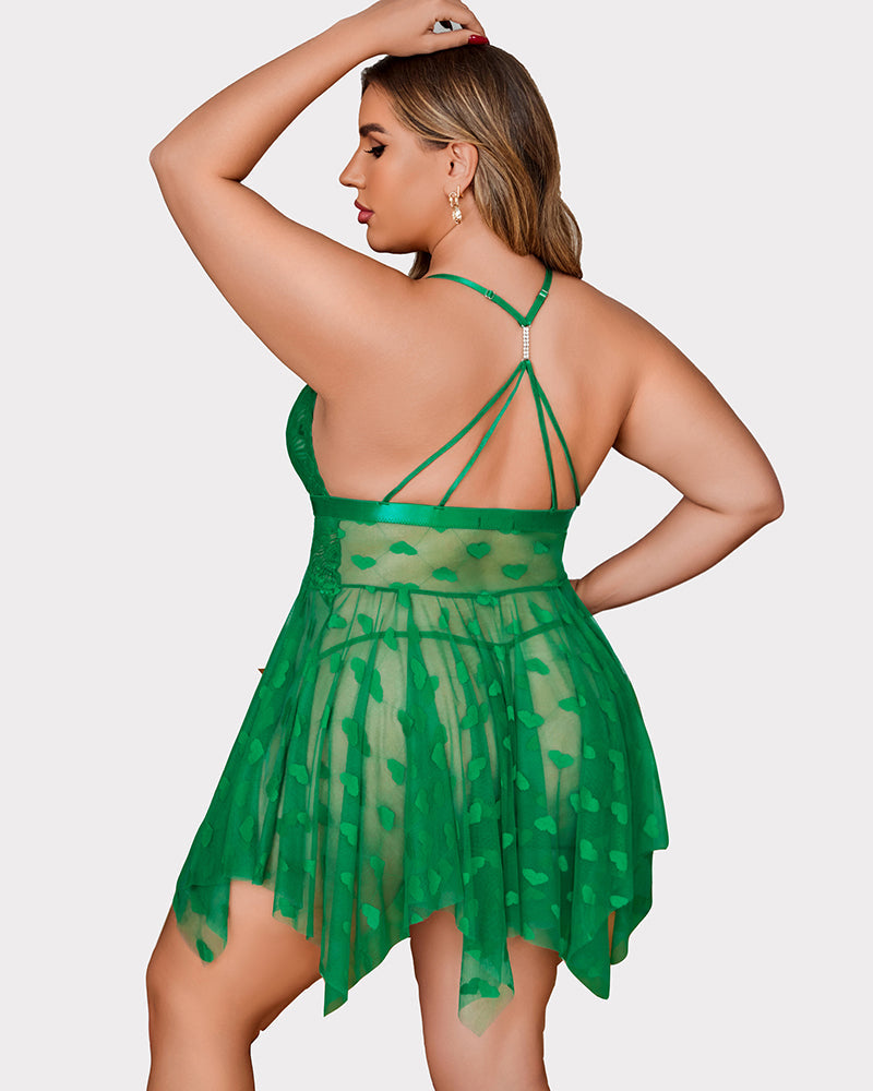 Luxurious Plus Size Lace Babydoll Nightdress with Elegant Front Slit