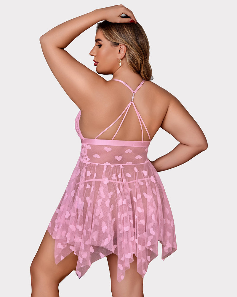 Luxurious Plus Size Lace Babydoll Nightdress with Elegant Front Slit