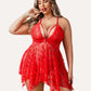 Luxurious Plus Size Lace Babydoll Nightdress with Elegant Front Slit