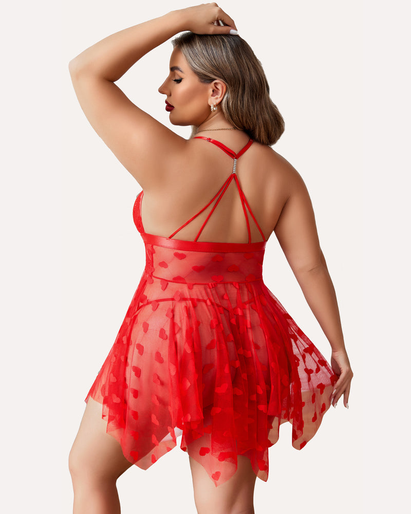 Luxurious Plus Size Lace Babydoll Nightdress with Elegant Front Slit