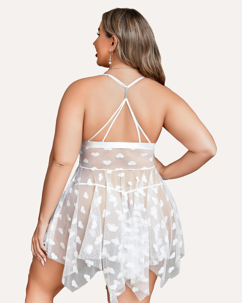 Luxurious Plus Size Lace Babydoll Nightdress with Elegant Front Slit