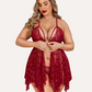 Luxurious Plus Size Lace Babydoll Nightdress with Elegant Front Slit