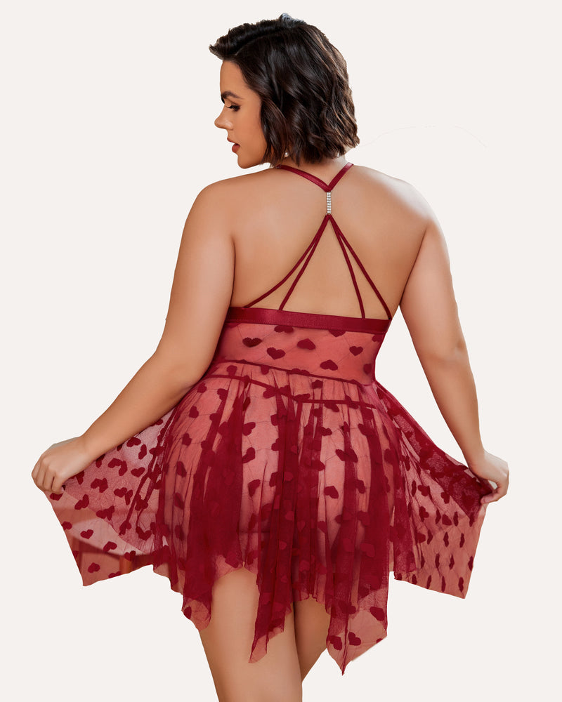 Luxurious Plus Size Lace Babydoll Nightdress with Elegant Front Slit