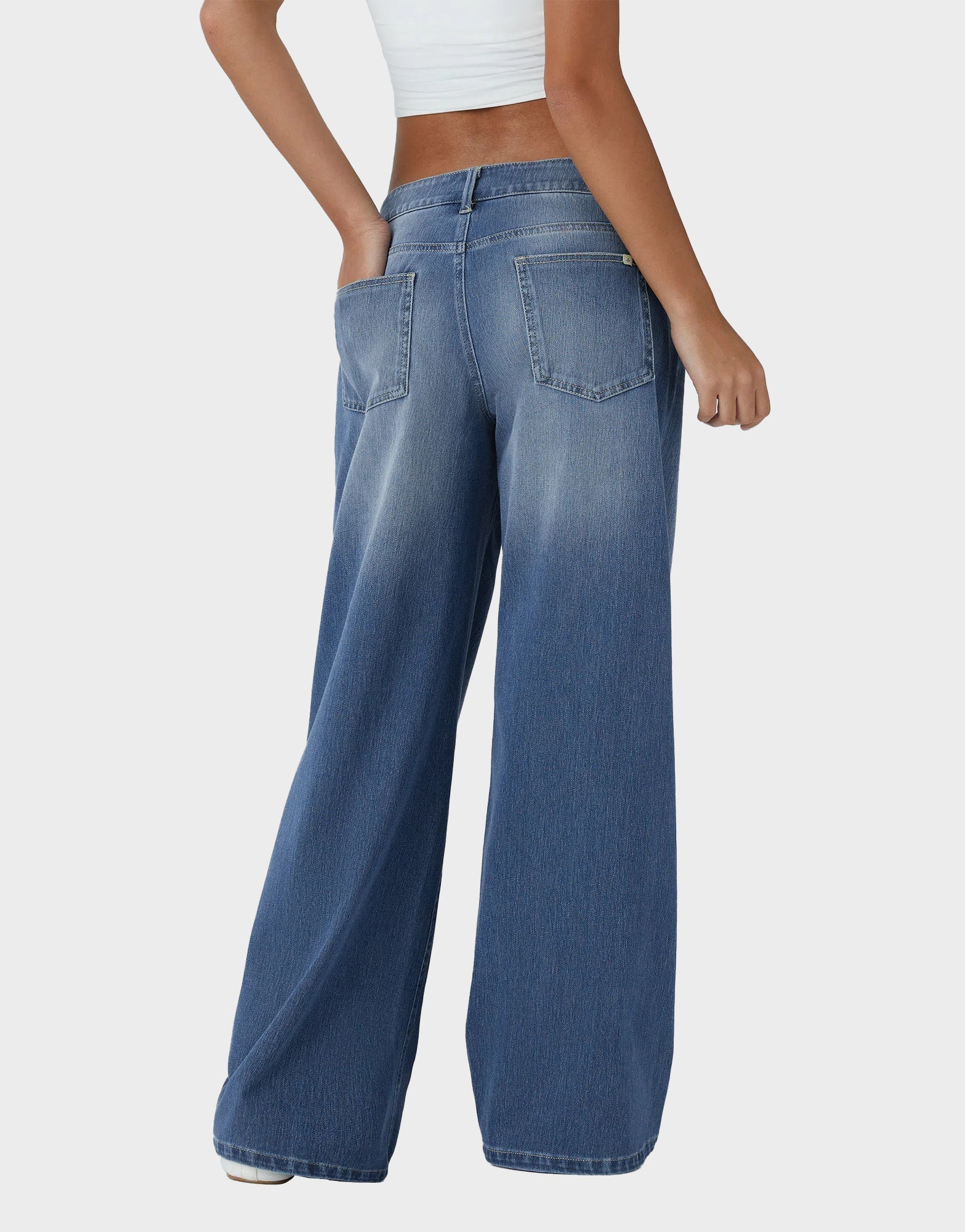 Trendy Asymmetric Low Rise Baggy Wide Leg Jeans - Comfortable Stretch Denim