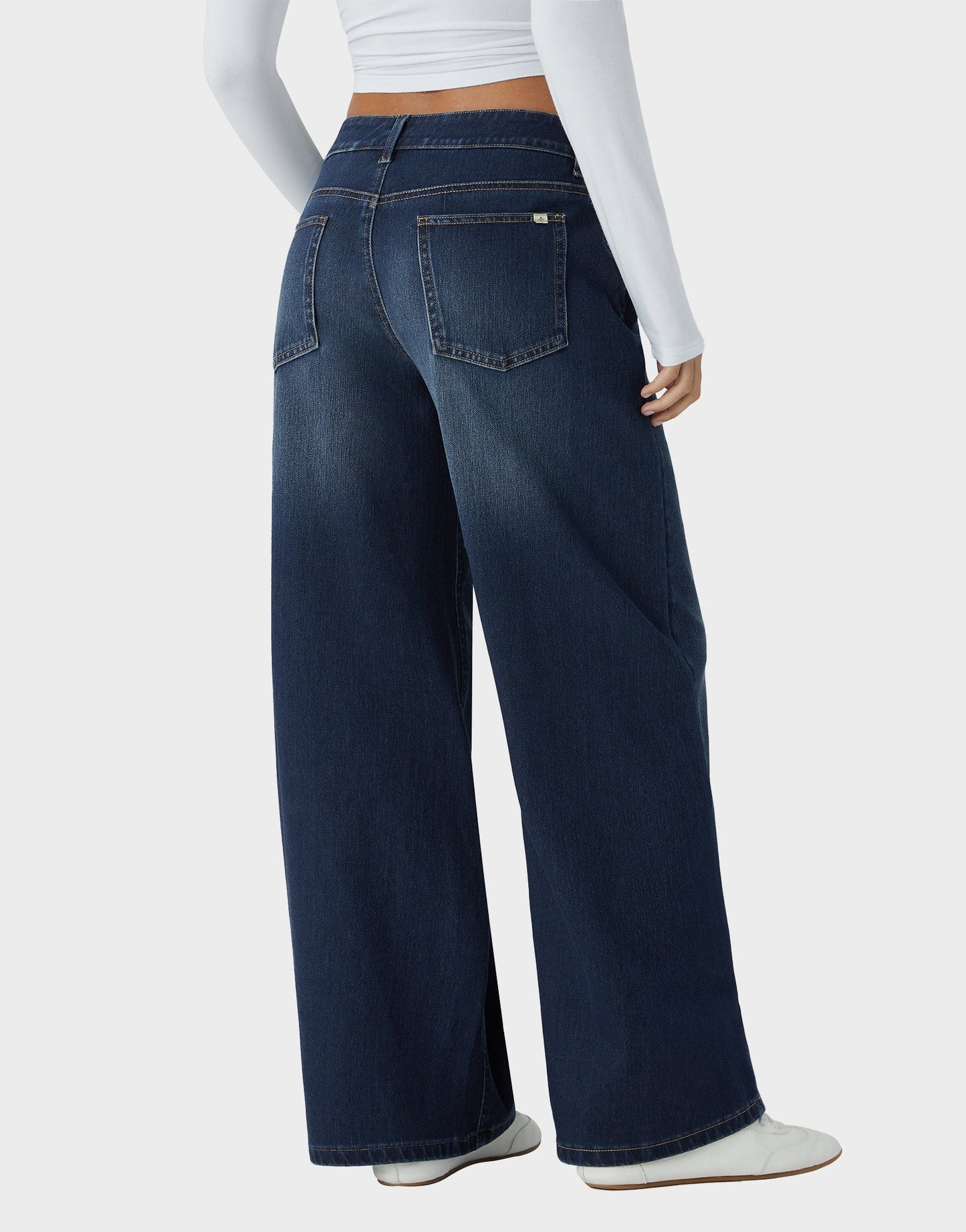 Trendy Asymmetric Low Rise Baggy Wide Leg Jeans - Comfortable Stretch Denim