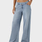 Trendy Asymmetric Low Rise Baggy Wide Leg Jeans - Comfortable Stretch Denim