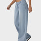 Trendy Asymmetric Low Rise Baggy Wide Leg Jeans - Comfortable Stretch Denim
