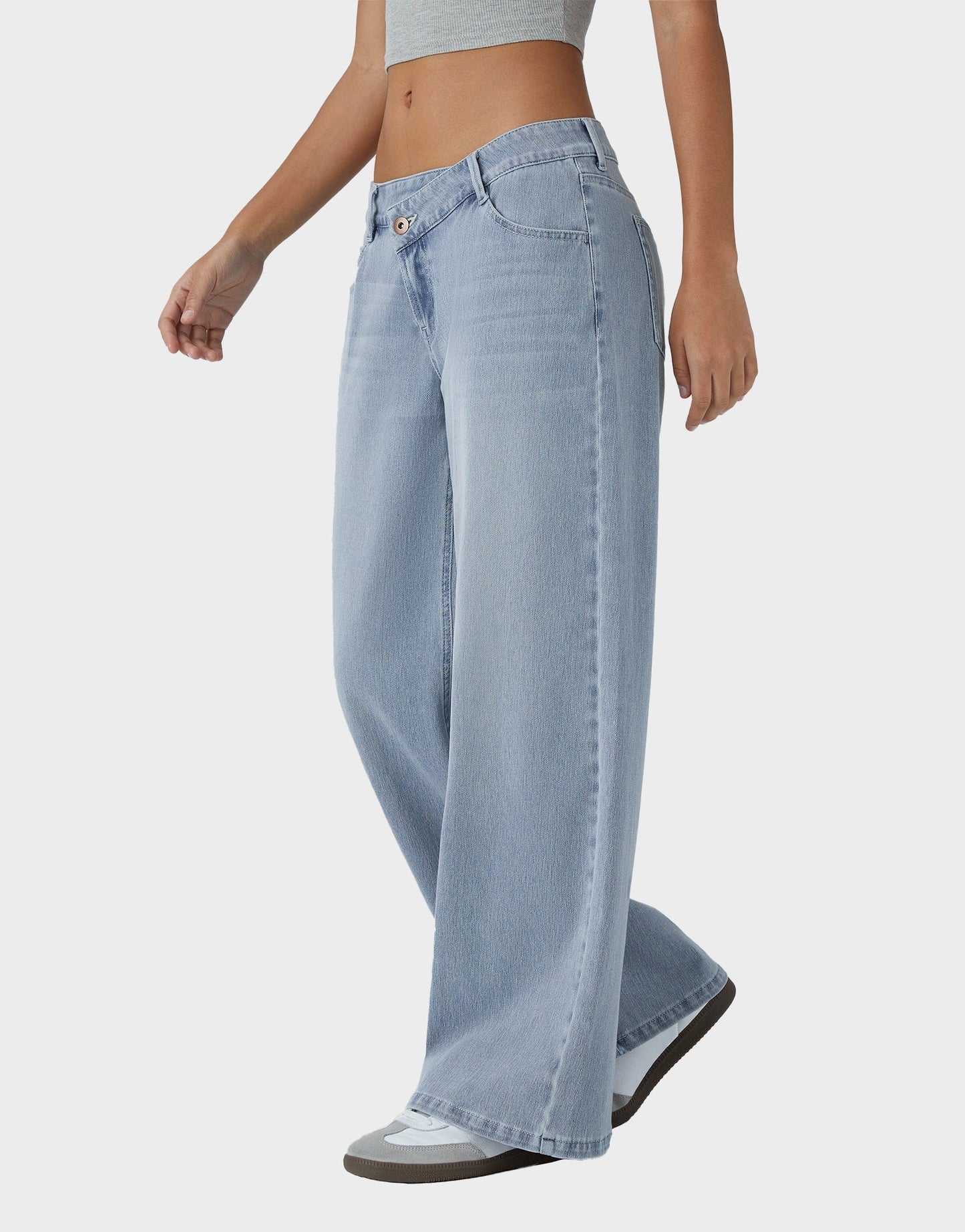 Trendy Asymmetric Low Rise Baggy Wide Leg Jeans - Comfortable Stretch Denim