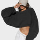 Stylish Cropped Long Sleeve Athletic Pullover with Relaxed Oversized Sleeves