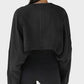 Stylish Cropped Long Sleeve Athletic Pullover with Relaxed Oversized Sleeves