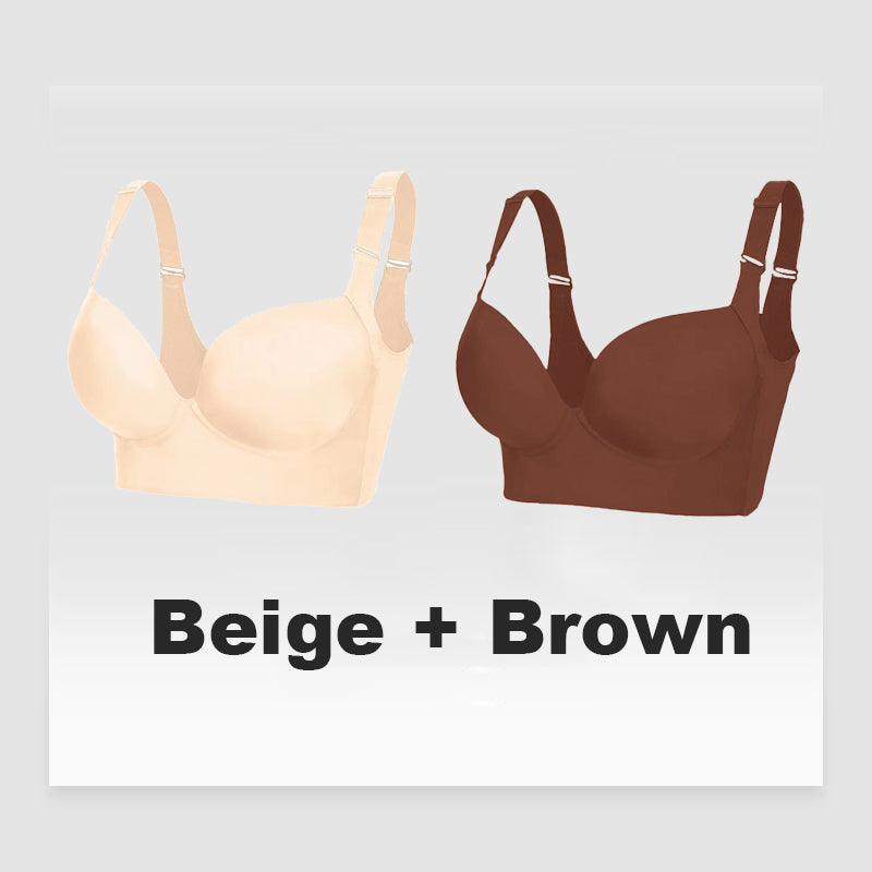 SheCurve Full-Coverage Back Smoothing Push-Up Bra 2-Pack: Brown Beige Set