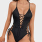 Deep Plunge V-Neck High Cut Lace-Up One-Piece Swimsuit for Women