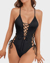 Deep Plunge V-Neck High Cut Lace-Up One-Piece Swimsuit for Women