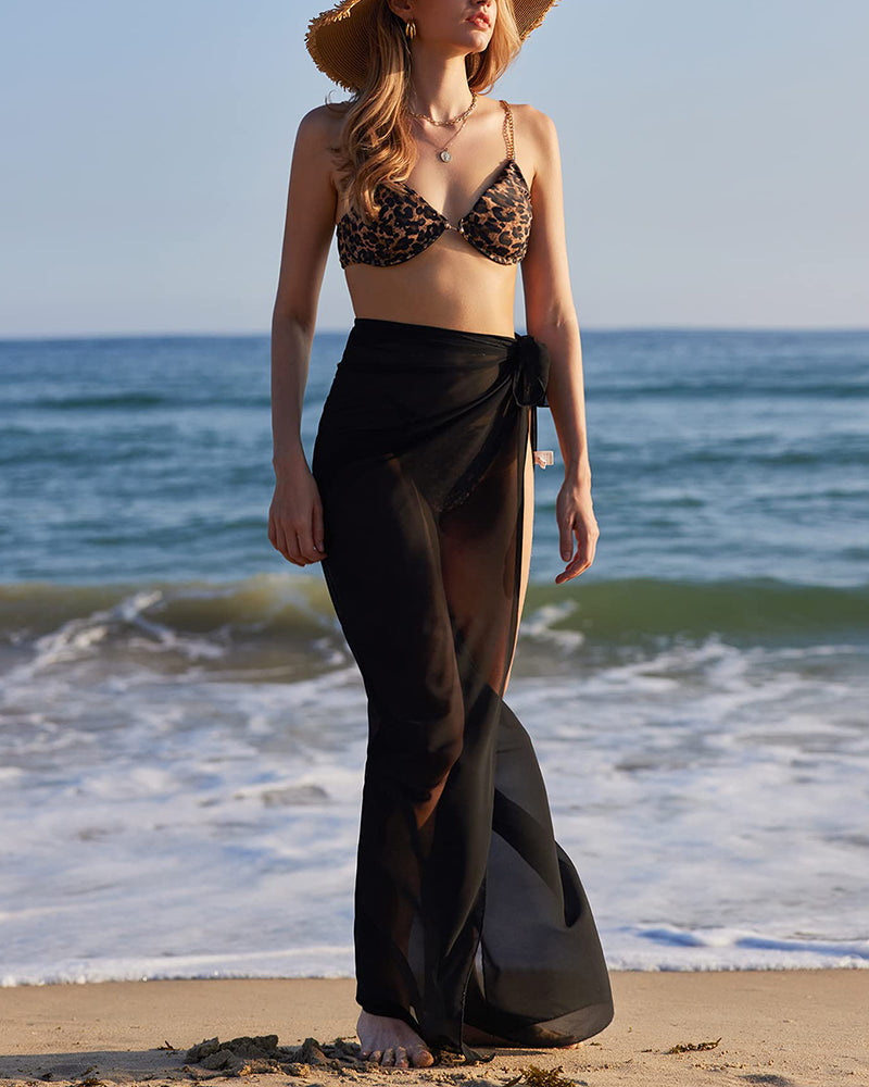 Elegant Sheer Side Tie Midi Sarong Swimsuit Cover-Up for Beach & Pool