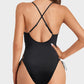 Deep Plunge V-Neck High Cut Lace-Up One-Piece Swimsuit for Women