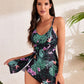 Elegant Women's Tummy Control V-Neck Tropical Skirted One-Piece Swimdress