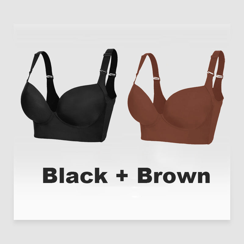 SheCurve Full-Coverage V-Neck Back Smoothing Bra 2-Pack Black Brown