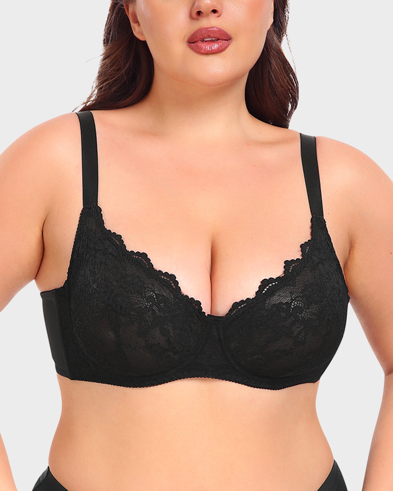 Luxurious Black Lace Plunge Push-Up Bra for Ultimate Comfort & Lift